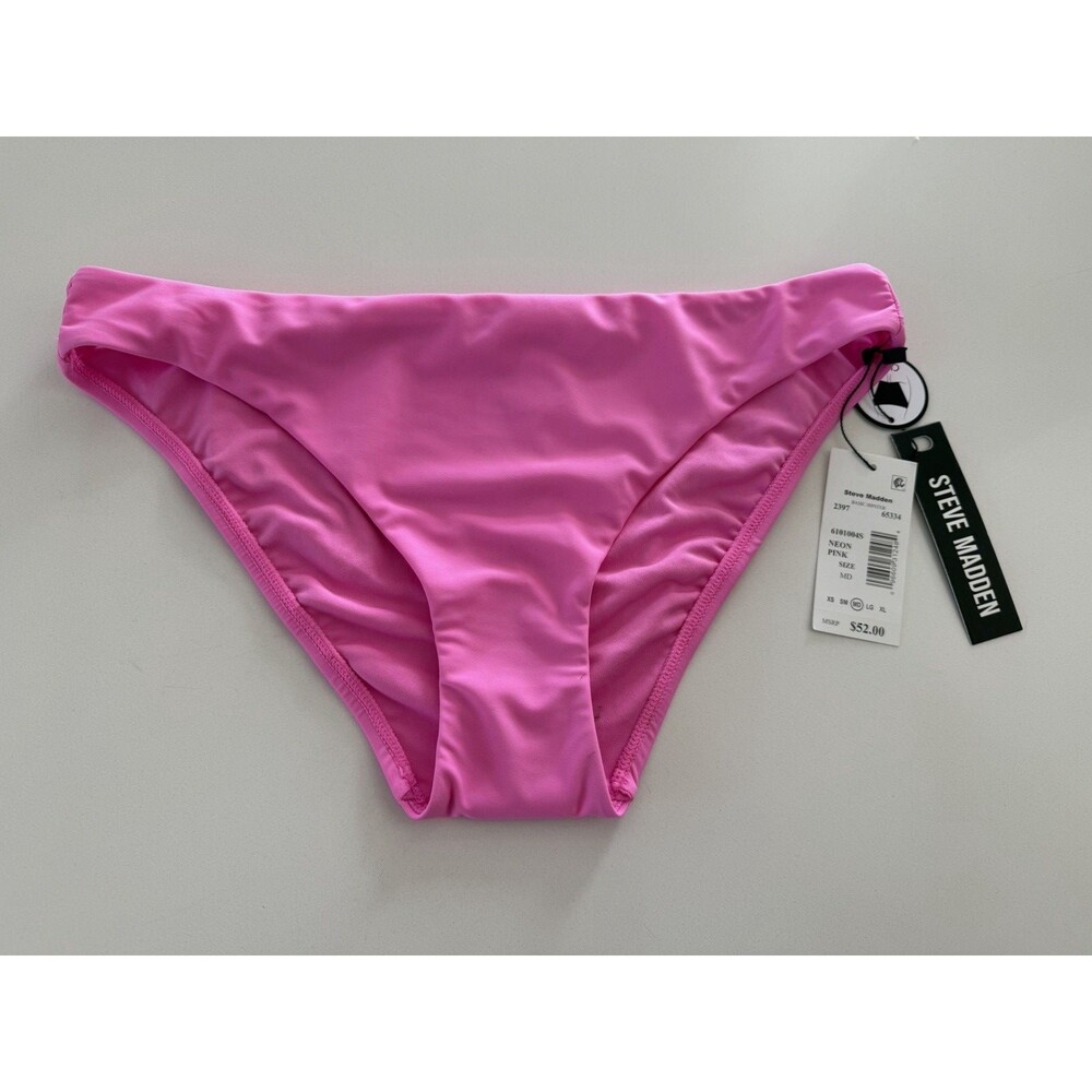 steve madden basic hipster swim bottoms neon pink full coverage size medium  NWT